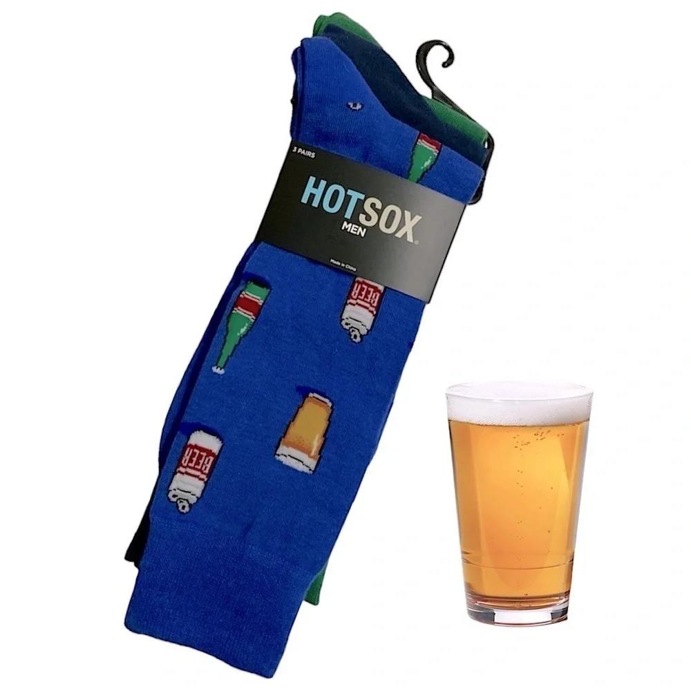 Hot Sox Beer Socks 3 Pair Men's Unisex Adult Beverage Multicolor Adult 10-13